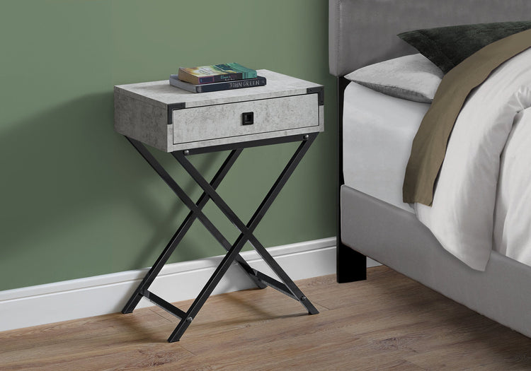 I 3552 Table D'appoint, Côté, Bout, Table De Nuit, Lampe, Tiroir De Rangement, Salon, Chambre À Coucher, Métal, Stratifié, Gris, Noir, Contemporain, Moderne - Simple Boutique