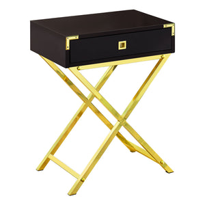 I 3556 Table D'appoint, Côté, Bout, Table De Nuit, Lampe, Tiroir De Rangement, Salon, Chambre À Coucher, Métal, Stratifié, Brun, Or, Contemporain, Moderne - Simple Boutique