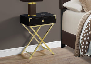I 3556 Table D'appoint, Côté, Bout, Table De Nuit, Lampe, Tiroir De Rangement, Salon, Chambre À Coucher, Métal, Stratifié, Brun, Or, Contemporain, Moderne - Simple Boutique