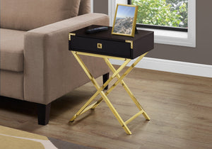 I 3556 Table D'appoint, Côté, Bout, Table De Nuit, Lampe, Tiroir De Rangement, Salon, Chambre À Coucher, Métal, Stratifié, Brun, Or, Contemporain, Moderne - Simple Boutique