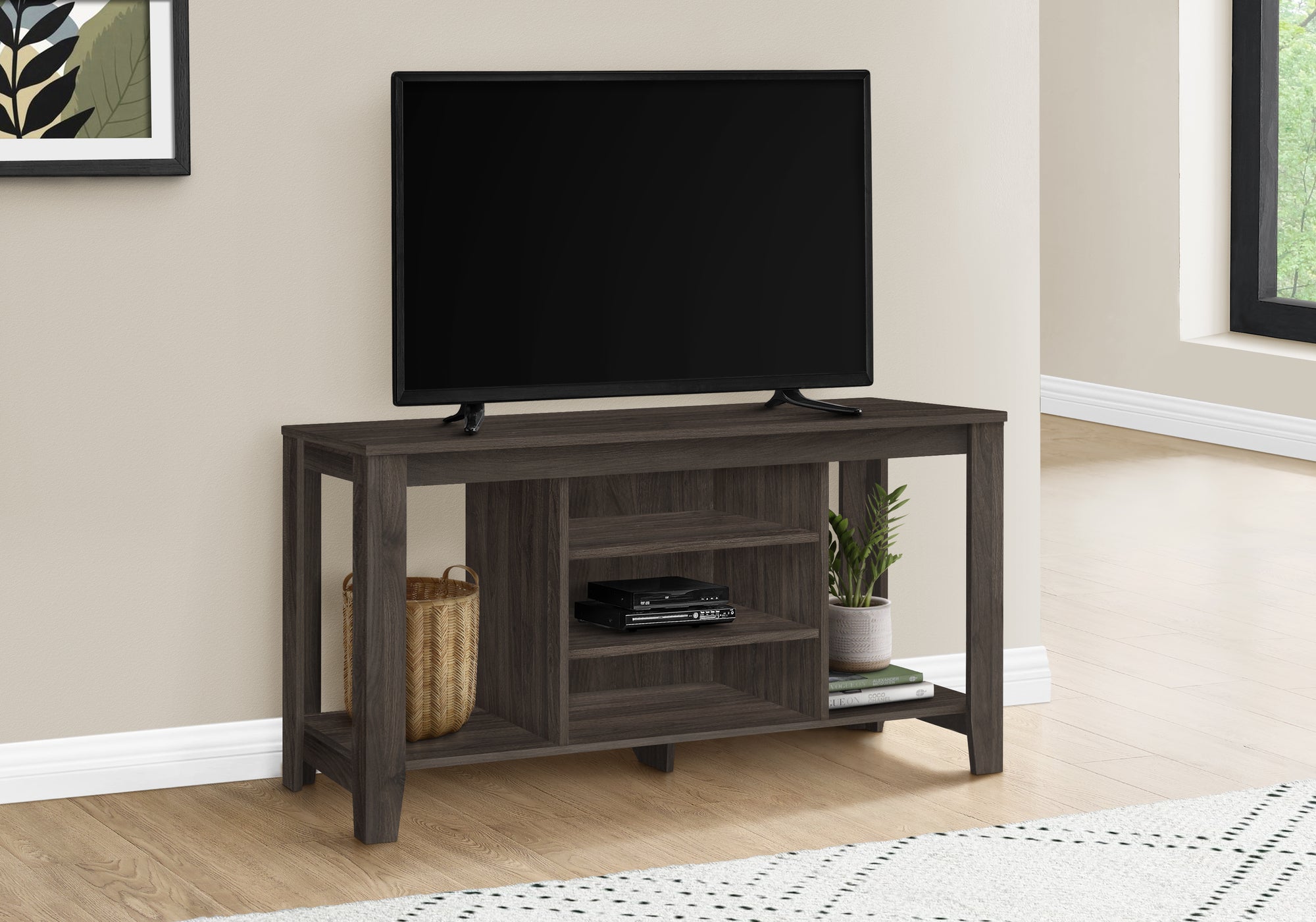 I 3567 Meuble Tv, 48 Pouces, Console, Centre De Divertissement Média, Étagères De Rangement, Salon, Chambre À Coucher, Stratifié, Brun, Contemporain, Moderne - Simple Boutique