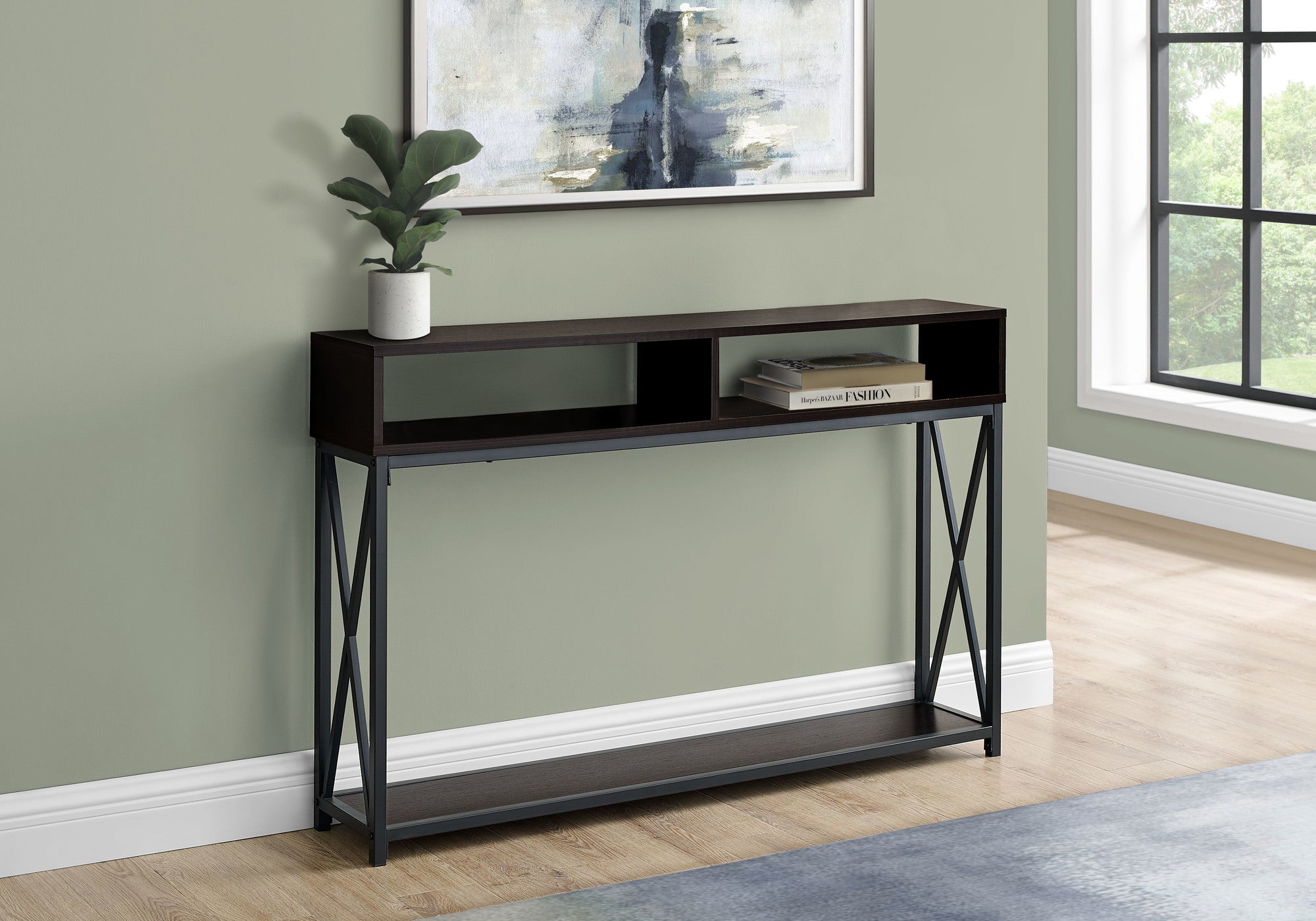 I 3574 Table D'appoint, Console, Entrée, Étroit, Sofa, Salon, Chambre À Coucher, Métal, Stratifié, Brun, Noir, Contemporain, Moderne - Simple Boutique