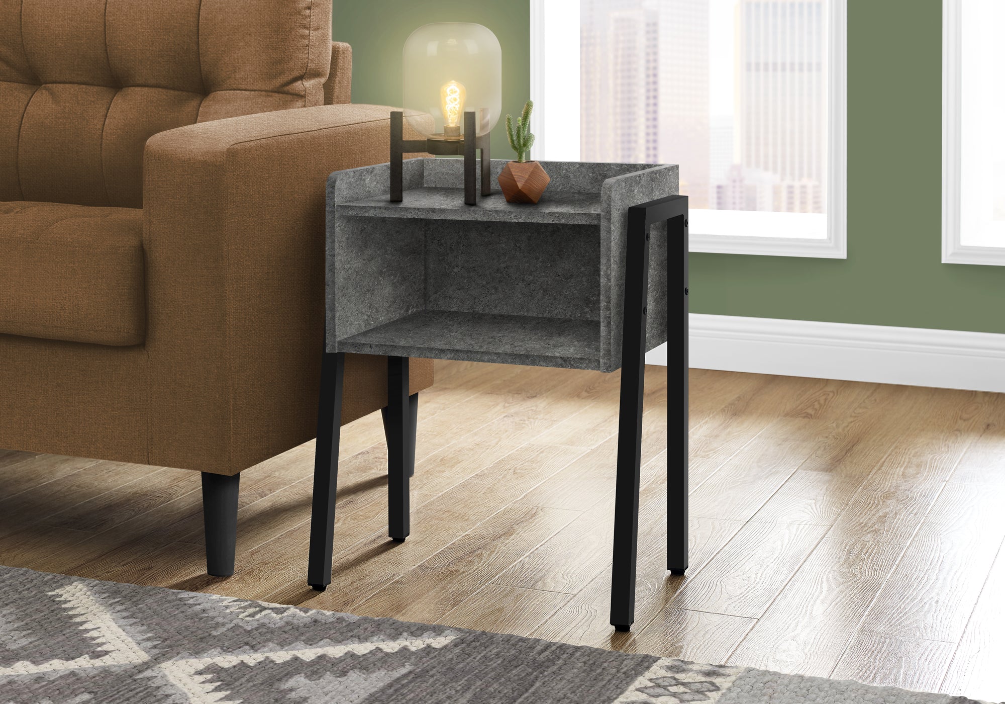I 3584 Table D'appoint, Côté, Bout, Table De Nuit, Lampe, Salon, Chambre À Coucher, Métal, Stratifié, Gris, Noir, Contemporain, Moderne - Simple Boutique