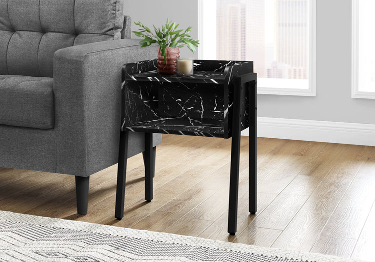 I 3590 Table D'appoint, Côté, Bout, Table De Nuit, Lampe, Salon, Chambre À Coucher, Métal, Stratifié, D'aspect Marbre Noir, Contemporain, Moderne - Simple Boutique
