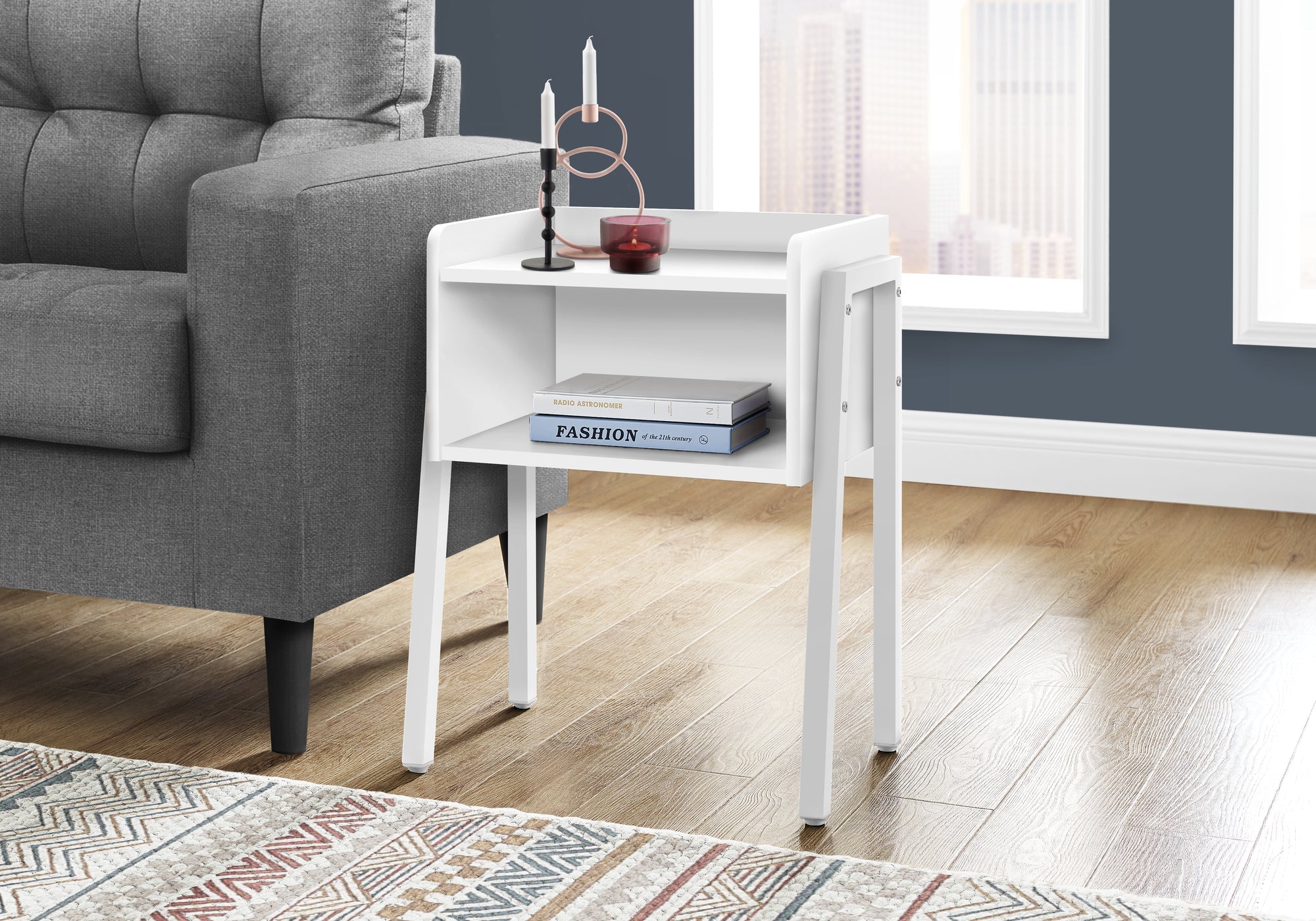 I 3594 Table D'appoint, Côté, Bout, Table De Nuit, Lampe, Salon, Chambre À Coucher, Métal, Stratifié, Blanc, Contemporain, Moderne - Simple Boutique