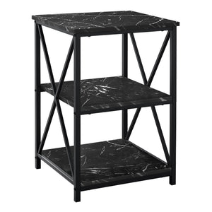 I 3595 Table D'appoint, Côté, Bout, Table De Nuit, Lampe, Salon, Chambre À Coucher, Métal, Stratifié, D'aspect Marbre Noir, Contemporain, Moderne - Simple Boutique