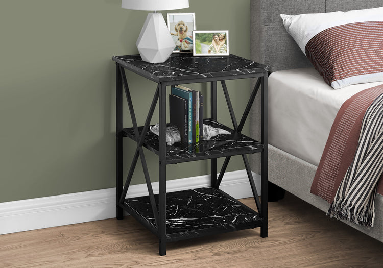 I 3595 Table D'appoint, Côté, Bout, Table De Nuit, Lampe, Salon, Chambre À Coucher, Métal, Stratifié, D'aspect Marbre Noir, Contemporain, Moderne - Simple Boutique