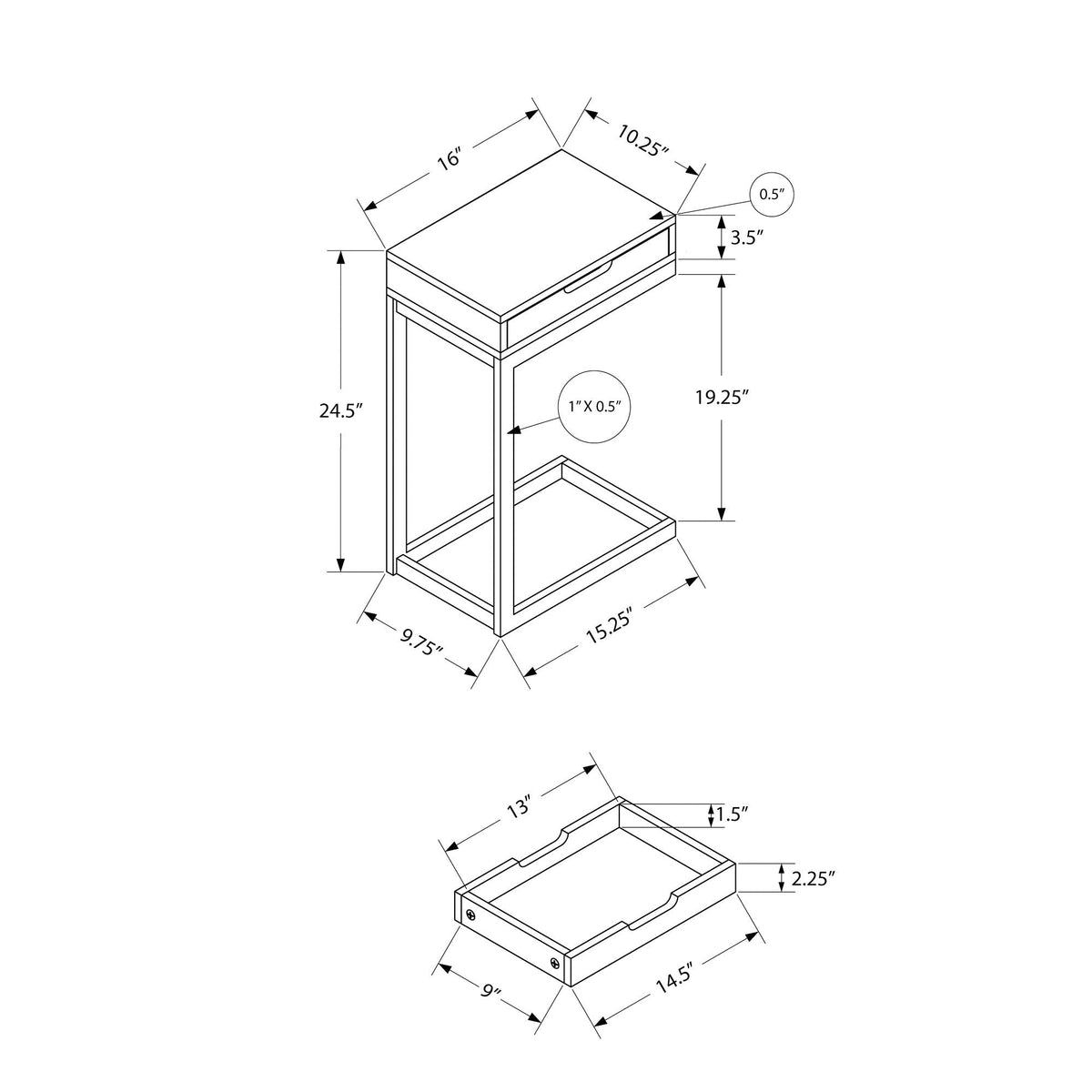I 3600 Table D'appoint, En Forme De C, Bout, Côté, Collation, Tiroir De Rangement, Salon, Chambre À Coucher, Métal, Stratifié, Noir, Contemporain, Moderne - Simple Boutique