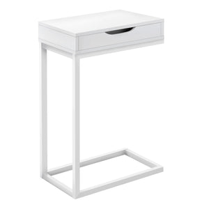 I 3601 Table D'appoint, En Forme De C, Bout, Côté, Collation, Tiroir De Rangement, Salon, Chambre À Coucher, Métal, Stratifié, Blanc, Contemporain, Moderne - Simple Boutique