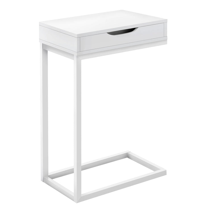 I 3601 Table D'appoint, En Forme De C, Bout, Côté, Collation, Tiroir De Rangement, Salon, Chambre À Coucher, Métal, Stratifié, Blanc, Contemporain, Moderne - Simple Boutique