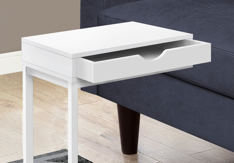 I 3601 Table D'appoint, En Forme De C, Bout, Côté, Collation, Tiroir De Rangement, Salon, Chambre À Coucher, Métal, Stratifié, Blanc, Contemporain, Moderne - Simple Boutique