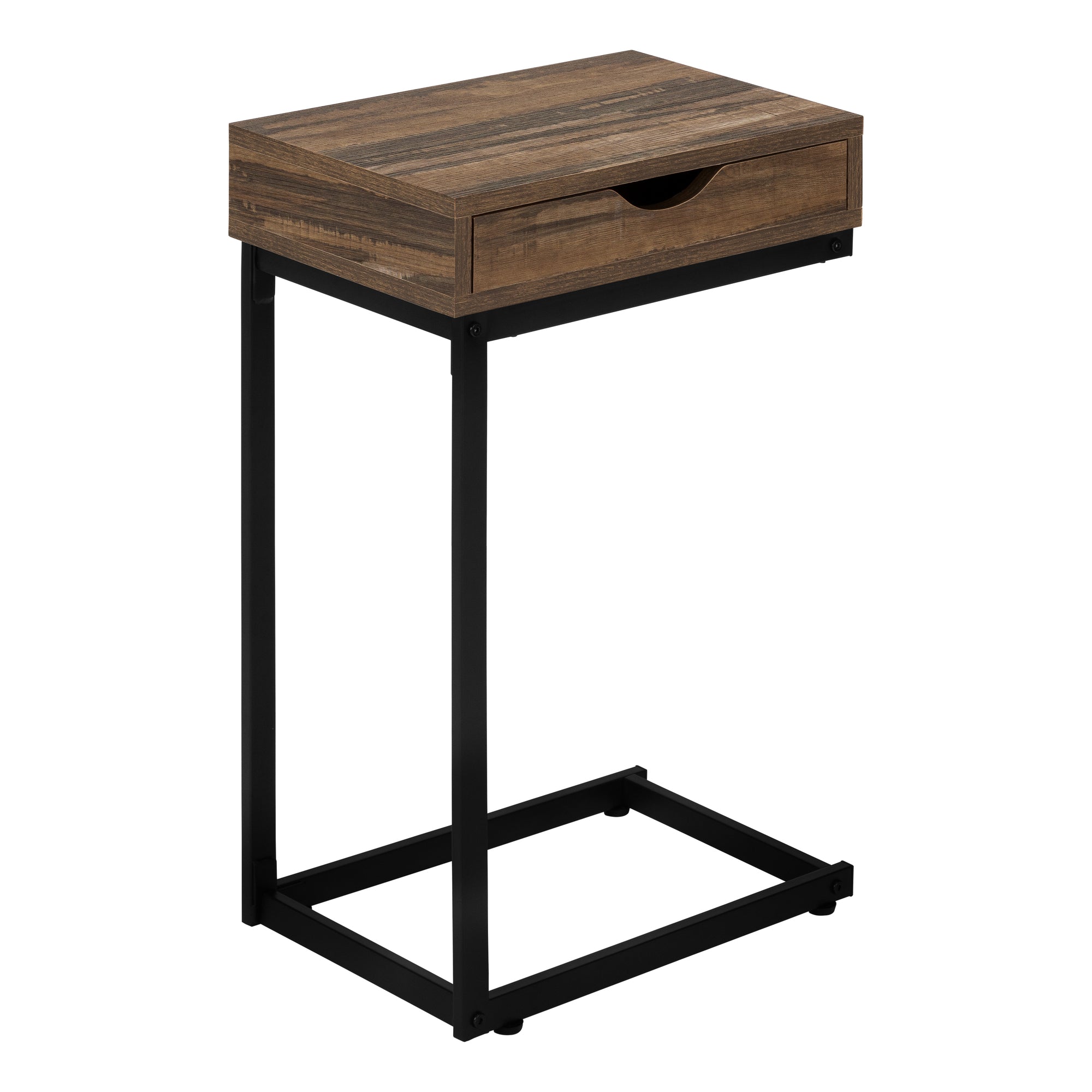 I 3602 Table D'appoint, En Forme De C, Bout, Côté, Collation, Tiroir De Rangement, Salon, Chambre À Coucher, Métal, Stratifié, Brun, Noir, Contemporain, Moderne - Simple Boutique