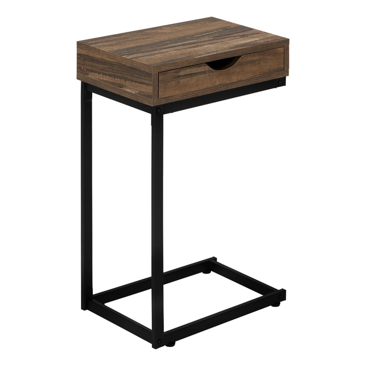 I 3602 Table D'appoint, En Forme De C, Bout, Côté, Collation, Tiroir De Rangement, Salon, Chambre À Coucher, Métal, Stratifié, Brun, Noir, Contemporain, Moderne - Simple Boutique