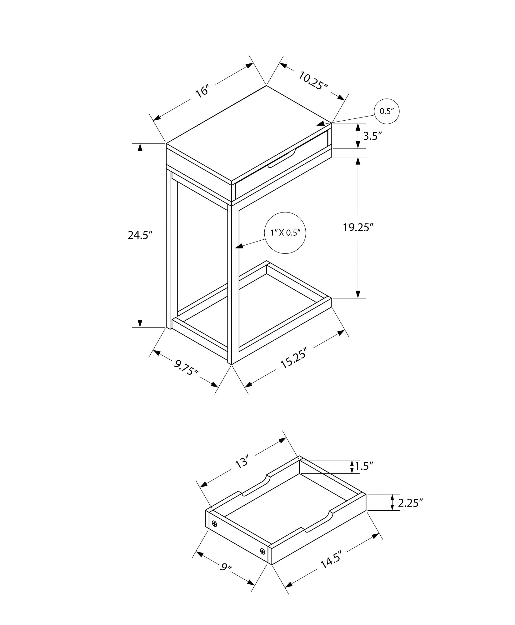 I 3602 Table D'appoint, En Forme De C, Bout, Côté, Collation, Tiroir De Rangement, Salon, Chambre À Coucher, Métal, Stratifié, Brun, Noir, Contemporain, Moderne - Simple Boutique