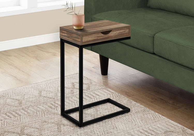 I 3602 Table D'appoint, En Forme De C, Bout, Côté, Collation, Tiroir De Rangement, Salon, Chambre À Coucher, Métal, Stratifié, Brun, Noir, Contemporain, Moderne - Simple Boutique