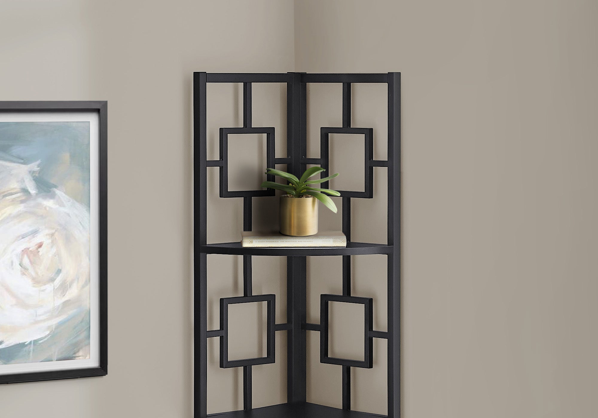 I 3610 Étagère À Livres, Étagère, Étagère, Coin, 4 Niveaux, 62"h, Bureau, Chambre À Coucher, Métal, Stratifié, Noir, Contemporain, Moderne - Simple Boutique