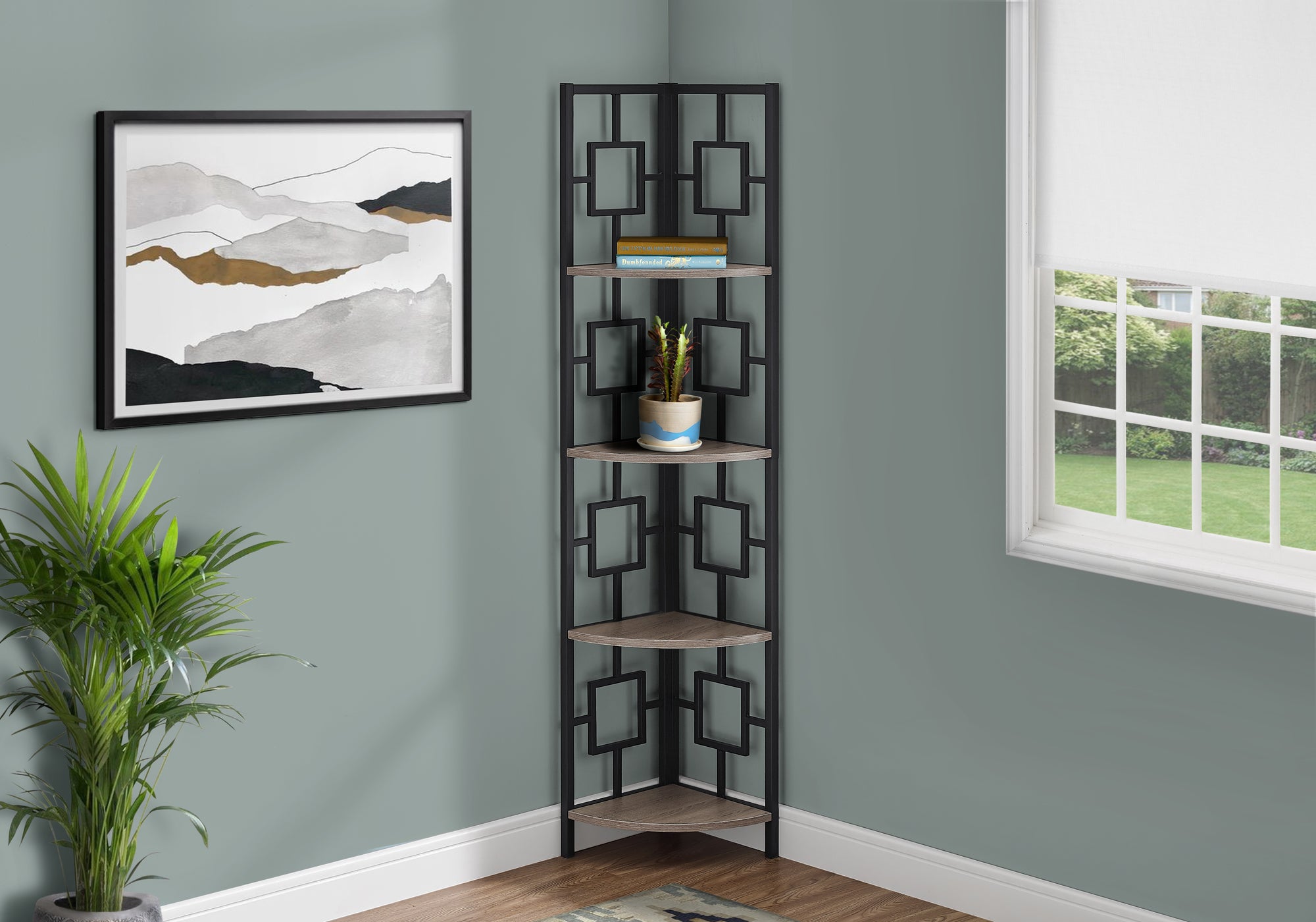 I 3611 Étagère À Livres, Étagère, Étagère, Coin, 4 Niveaux, 62"h, Bureau, Chambre À Coucher, Métal, Stratifié, Brun, Noir, Contemporain, Moderne - Simple Boutique