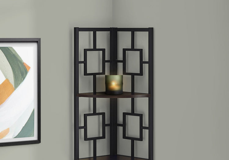 I 3612 Étagère À Livres, Étagère, Étagère, Coin, 4 Niveaux, 62"h, Bureau, Chambre À Coucher, Métal, Stratifié, Brun, Noir, Contemporain, Moderne - Simple Boutique