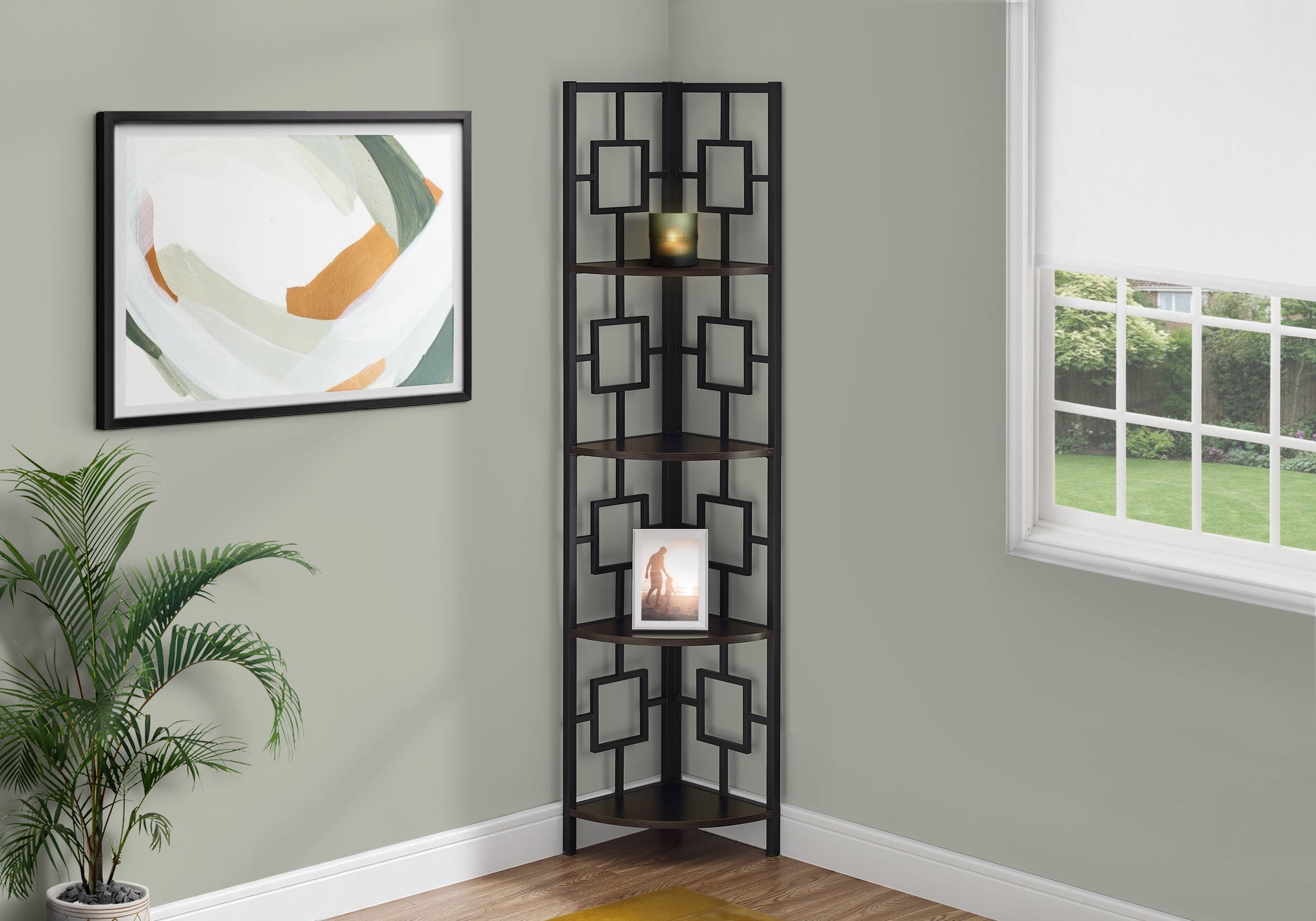 I 3612 Étagère À Livres, Étagère, Étagère, Coin, 4 Niveaux, 62"h, Bureau, Chambre À Coucher, Métal, Stratifié, Brun, Noir, Contemporain, Moderne - Simple Boutique