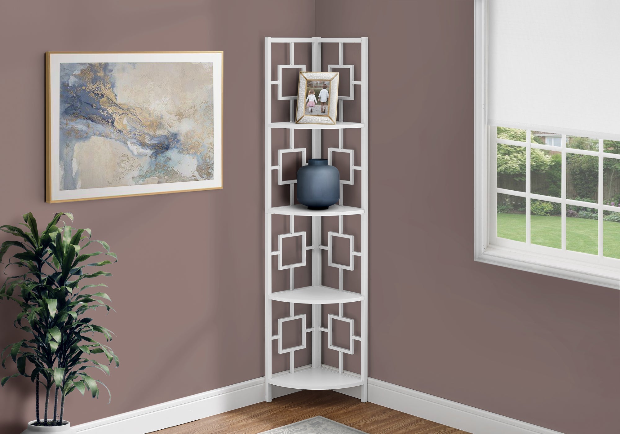 I 3613 Étagère À Livres, Étagère, Étagère, Coin, 4 Niveaux, 62"h, Bureau, Chambre À Coucher, Métal, Stratifié, Blanc, Contemporain, Moderne - Simple Boutique