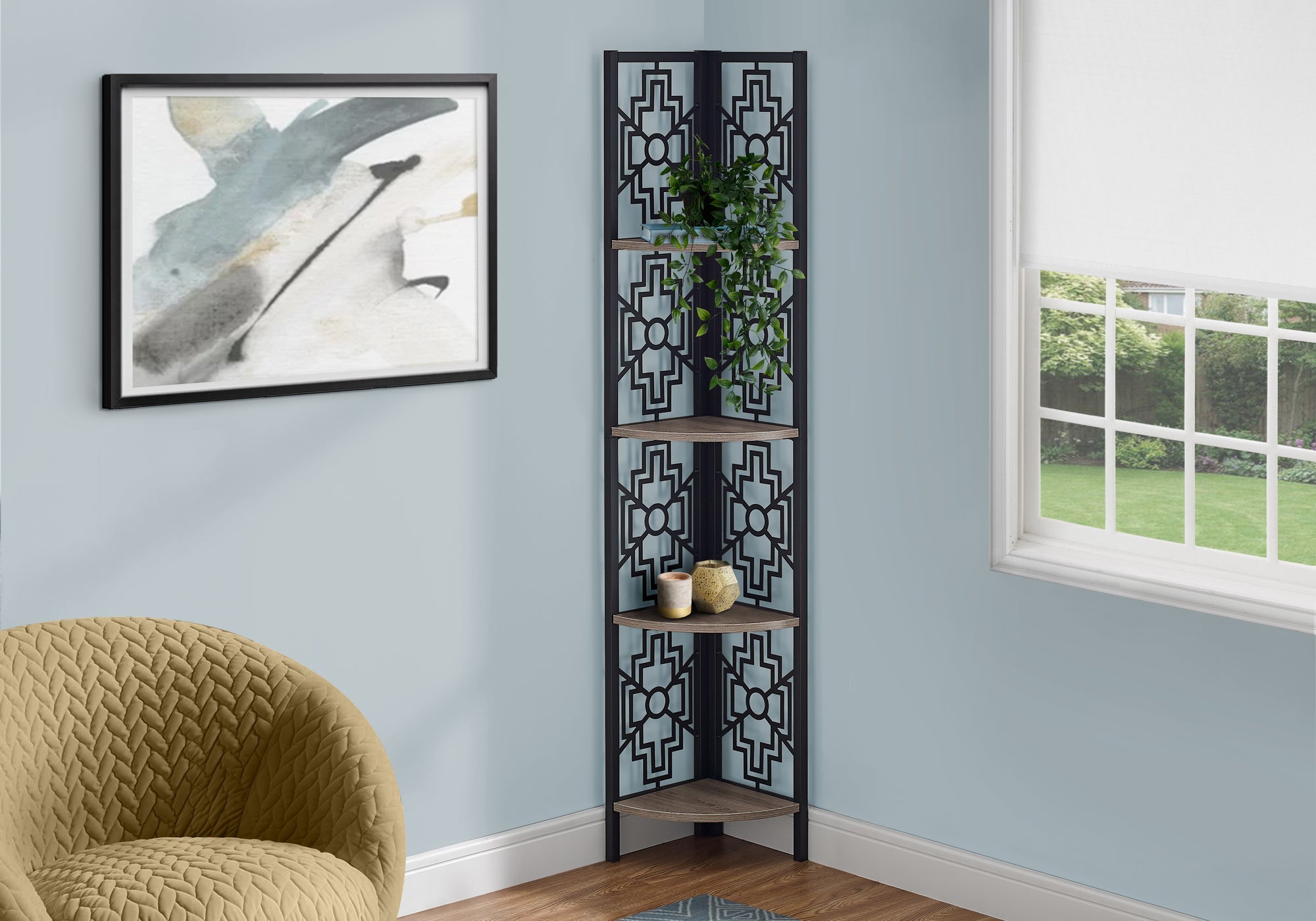 I 3621 Étagère À Livres, Étagère, Étagère, Coin, 4 Niveaux, 62"h, Bureau, Chambre À Coucher, Métal, Stratifié, Brun, Noir, Transitionnel - Simple Boutique