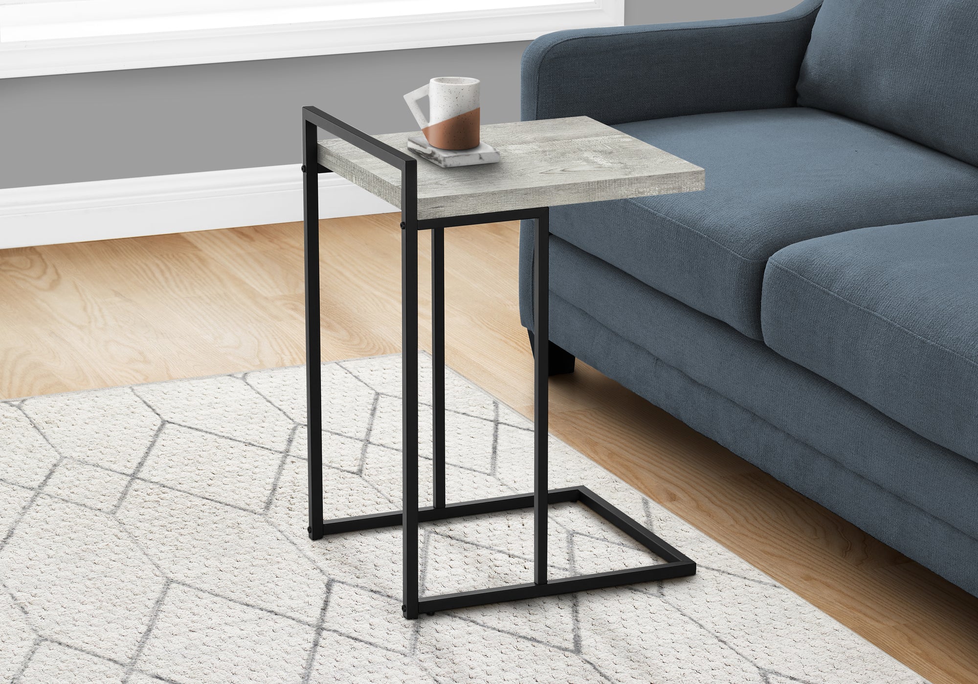 I 3631 Table D'appoint, En Forme De C, Bout, Côté, Collation, Salon, Chambre À Coucher, Métal, Stratifié, Gris, Noir, Contemporain, Moderne - Simple Boutique