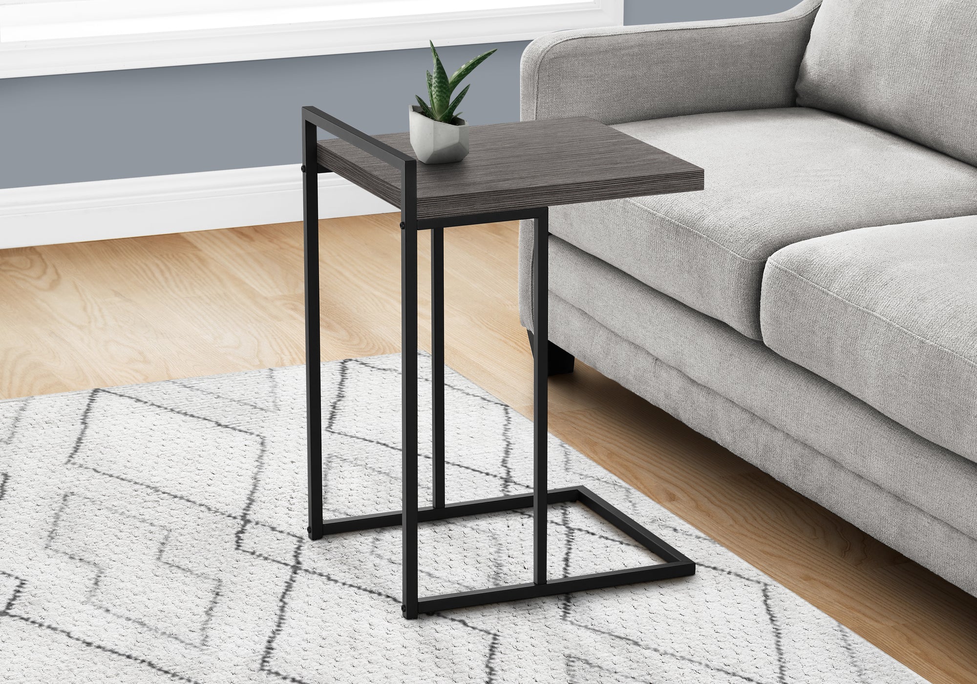 I 3634 Table D'appoint, En Forme De C, Bout, Côté, Collation, Salon, Chambre À Coucher, Métal, Stratifié, Gris, Noir, Contemporain, Moderne - Simple Boutique