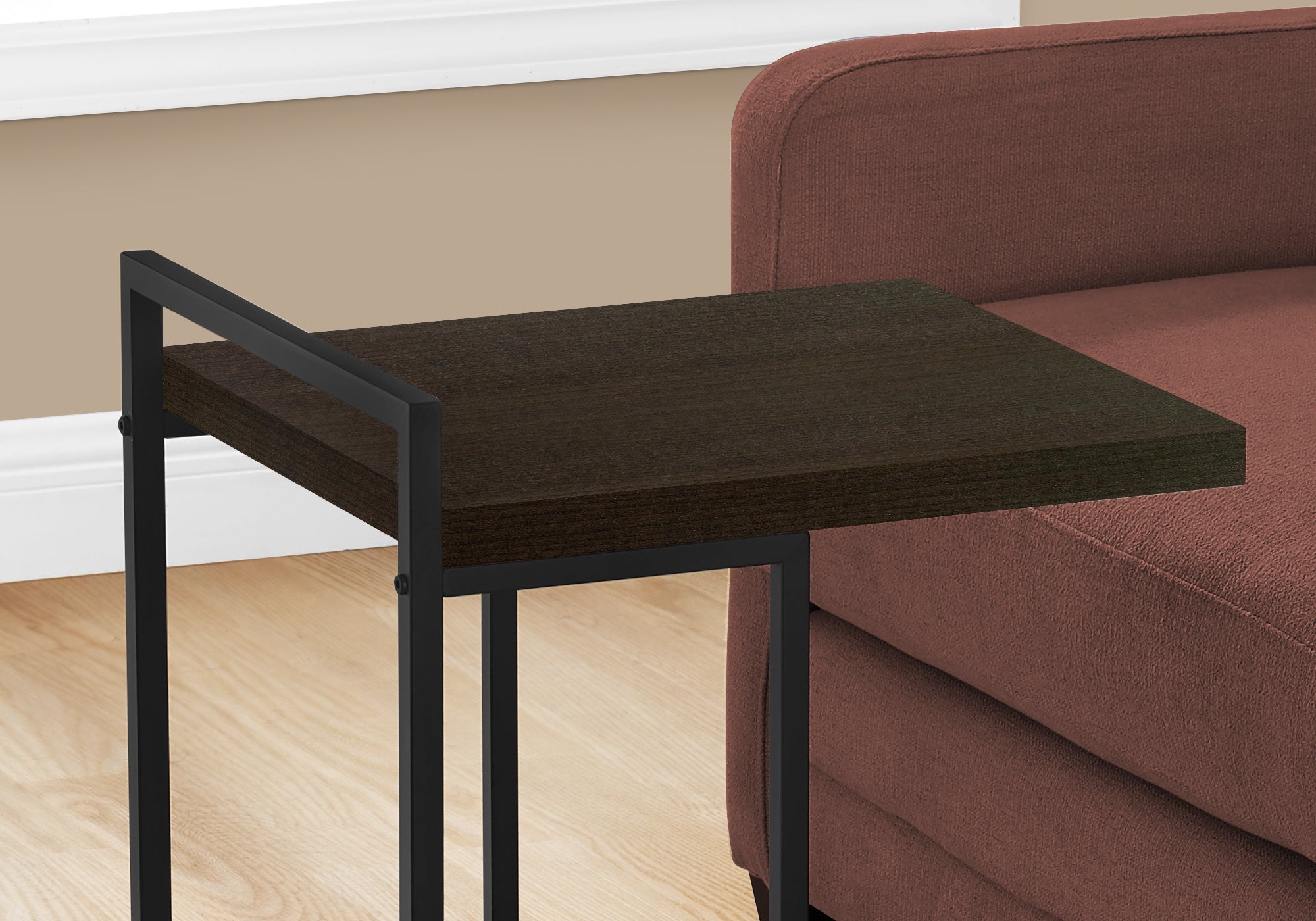 I 3635 Table D'appoint, En Forme De C, Bout, Côté, Collation, Salon, Chambre À Coucher, Métal, Stratifié, Brun, Noir, Contemporain, Moderne - Simple Boutique