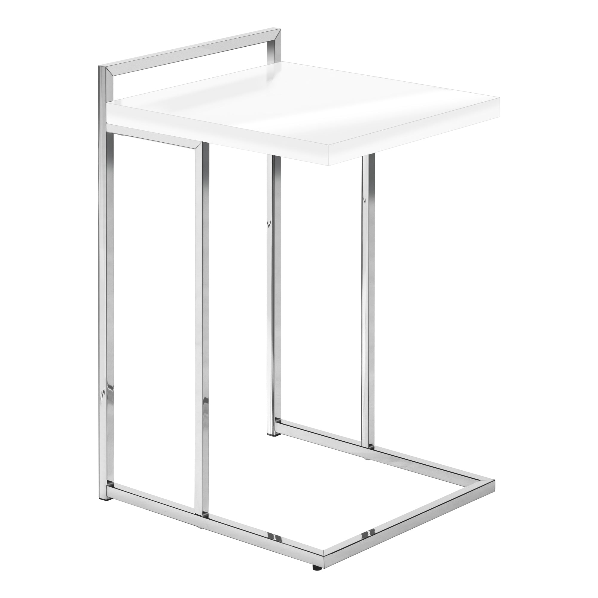 I 3636 Table D'appoint, En Forme De C, Bout, Côté, Collation, Salon, Chambre À Coucher, Métal, Stratifié, Blanc Lustré, Chrome, Contemporain, Moderne - Simple Boutique