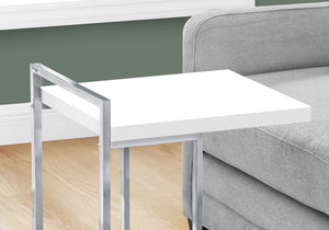 I 3636 Table D'appoint, En Forme De C, Bout, Côté, Collation, Salon, Chambre À Coucher, Métal, Stratifié, Blanc Lustré, Chrome, Contemporain, Moderne - Simple Boutique