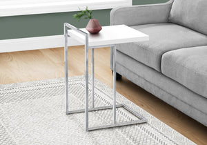 I 3636 Table D'appoint, En Forme De C, Bout, Côté, Collation, Salon, Chambre À Coucher, Métal, Stratifié, Blanc Lustré, Chrome, Contemporain, Moderne - Simple Boutique
