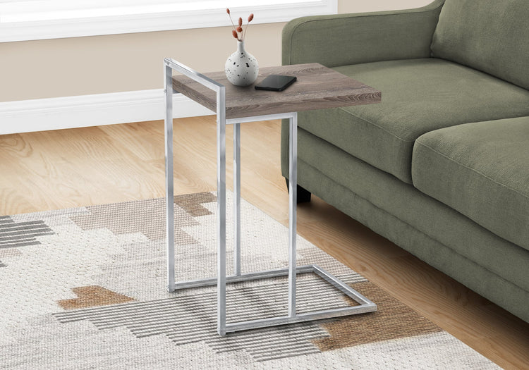 I 3638 Table D'appoint, En Forme De C, Bout, Côté, Collation, Salon, Chambre À Coucher, Métal, Stratifié, Brun, Chrome, Contemporain, Moderne - Simple Boutique