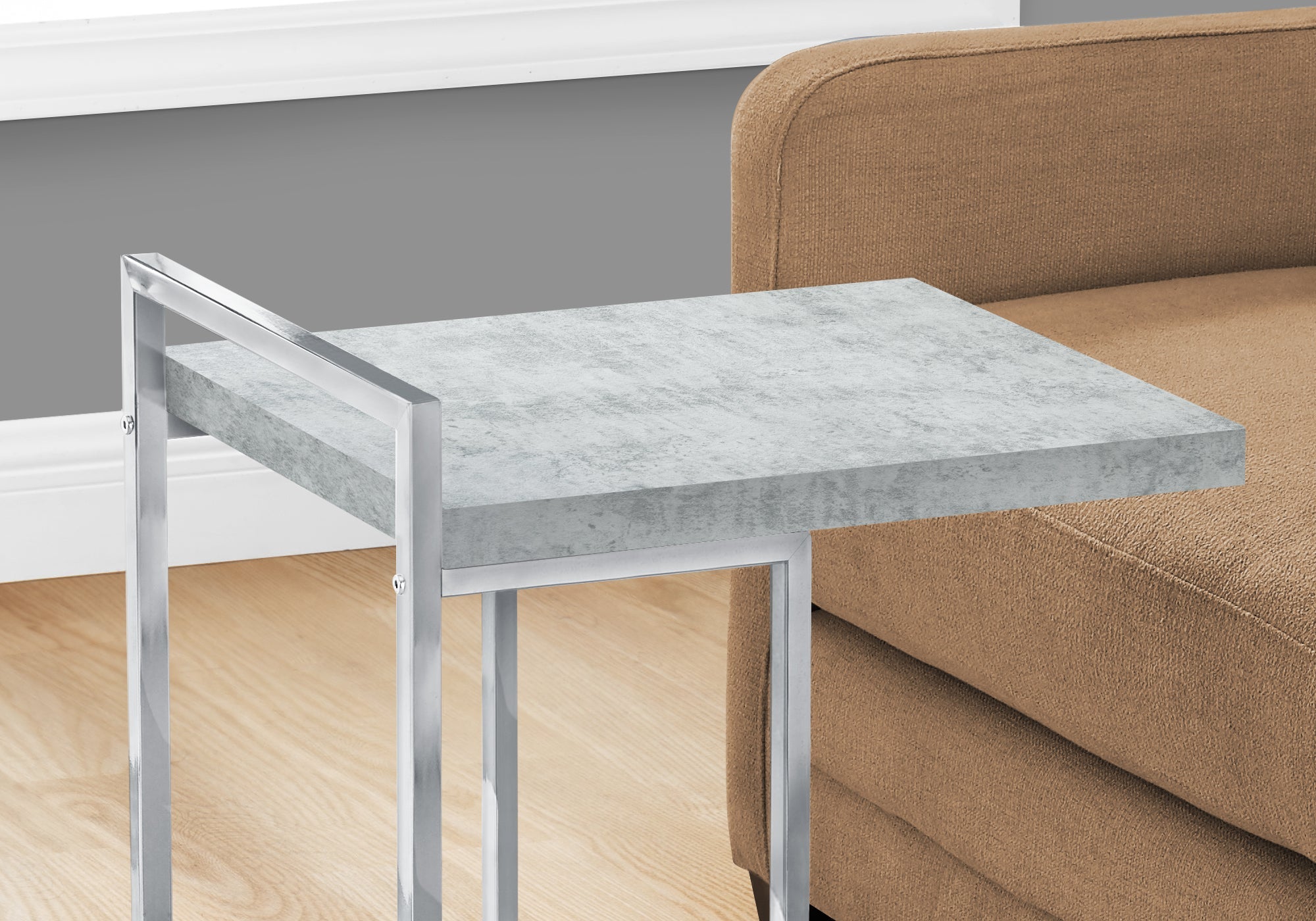 I 3639 Table D'appoint, En Forme De C, Bout, Côté, Collation, Salon, Chambre À Coucher, Métal, Stratifié, Gris, Chrome, Contemporain, Moderne - Simple Boutique