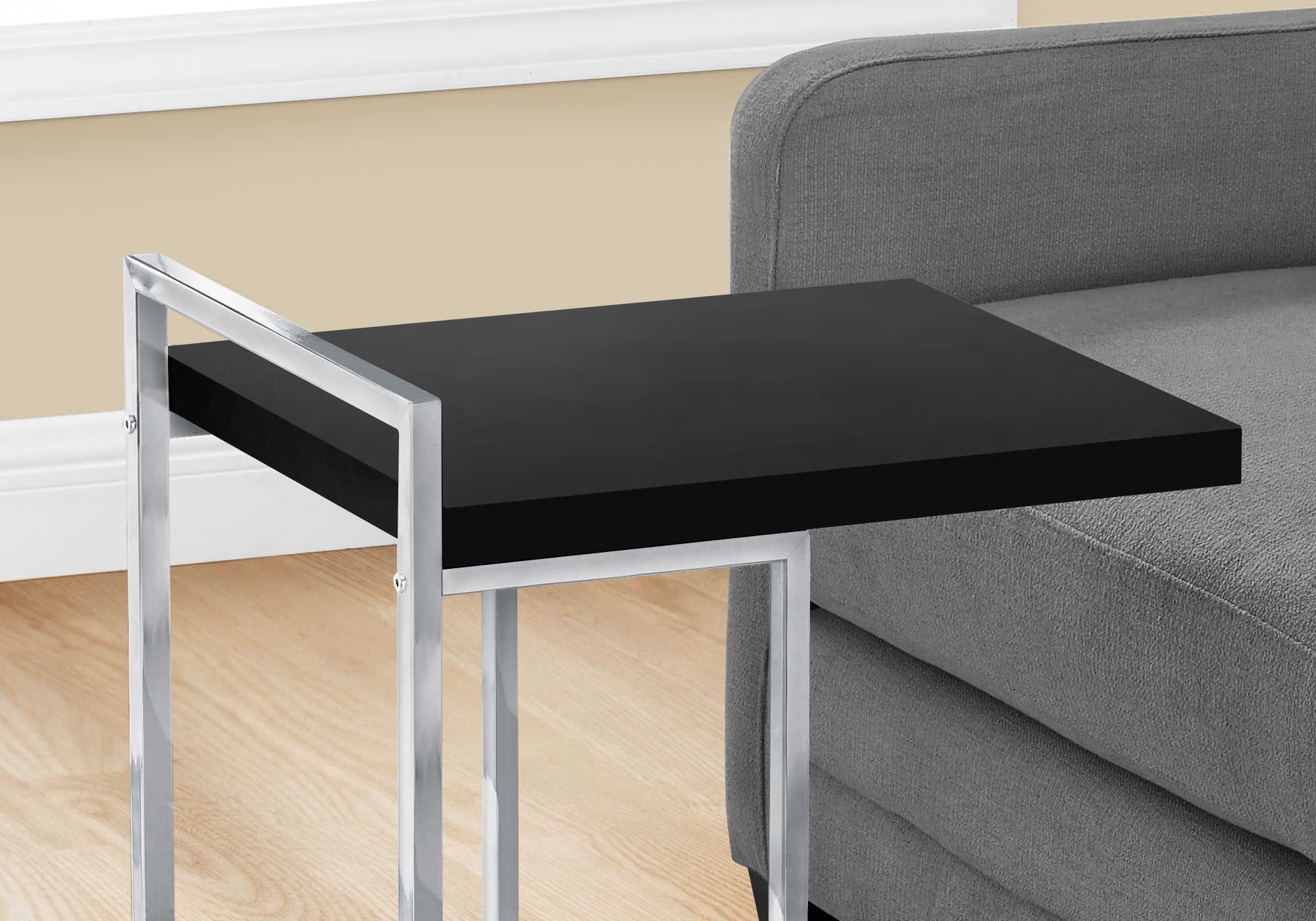 I 3640 Table D'appoint, En Forme De C, Bout, Côté, Collation, Salon, Chambre À Coucher, Métal, Stratifié, Noir, Chrome, Contemporain, Moderne - Simple Boutique