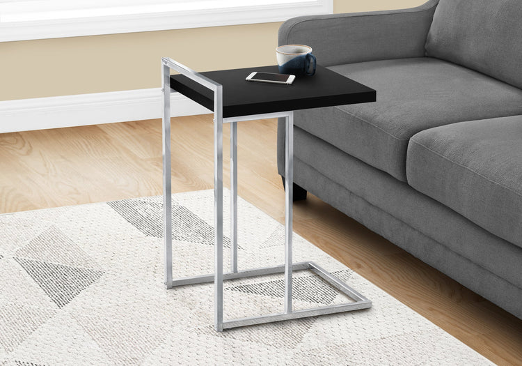 I 3640 Table D'appoint, En Forme De C, Bout, Côté, Collation, Salon, Chambre À Coucher, Métal, Stratifié, Noir, Chrome, Contemporain, Moderne - Simple Boutique