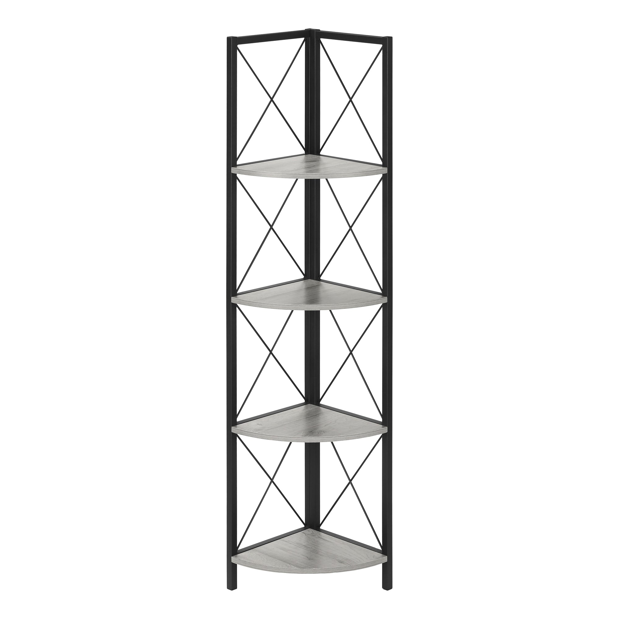 I 3647 Étagère À Livres, Étagère, Étagère, Coin, 4 Niveaux, 60"h, Bureau, Chambre À Coucher, Métal, Stratifié, Gris, Noir, Contemporain, Moderne - Simple Boutique