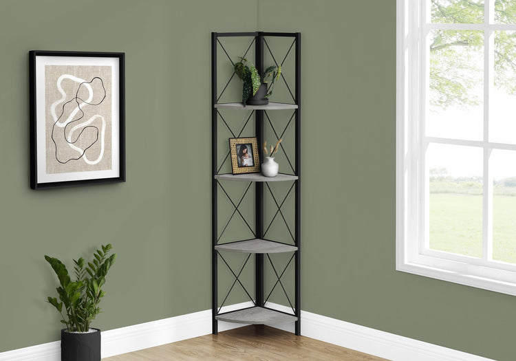 I 3647 Étagère À Livres, Étagère, Étagère, Coin, 4 Niveaux, 60"h, Bureau, Chambre À Coucher, Métal, Stratifié, Gris, Noir, Contemporain, Moderne - Simple Boutique
