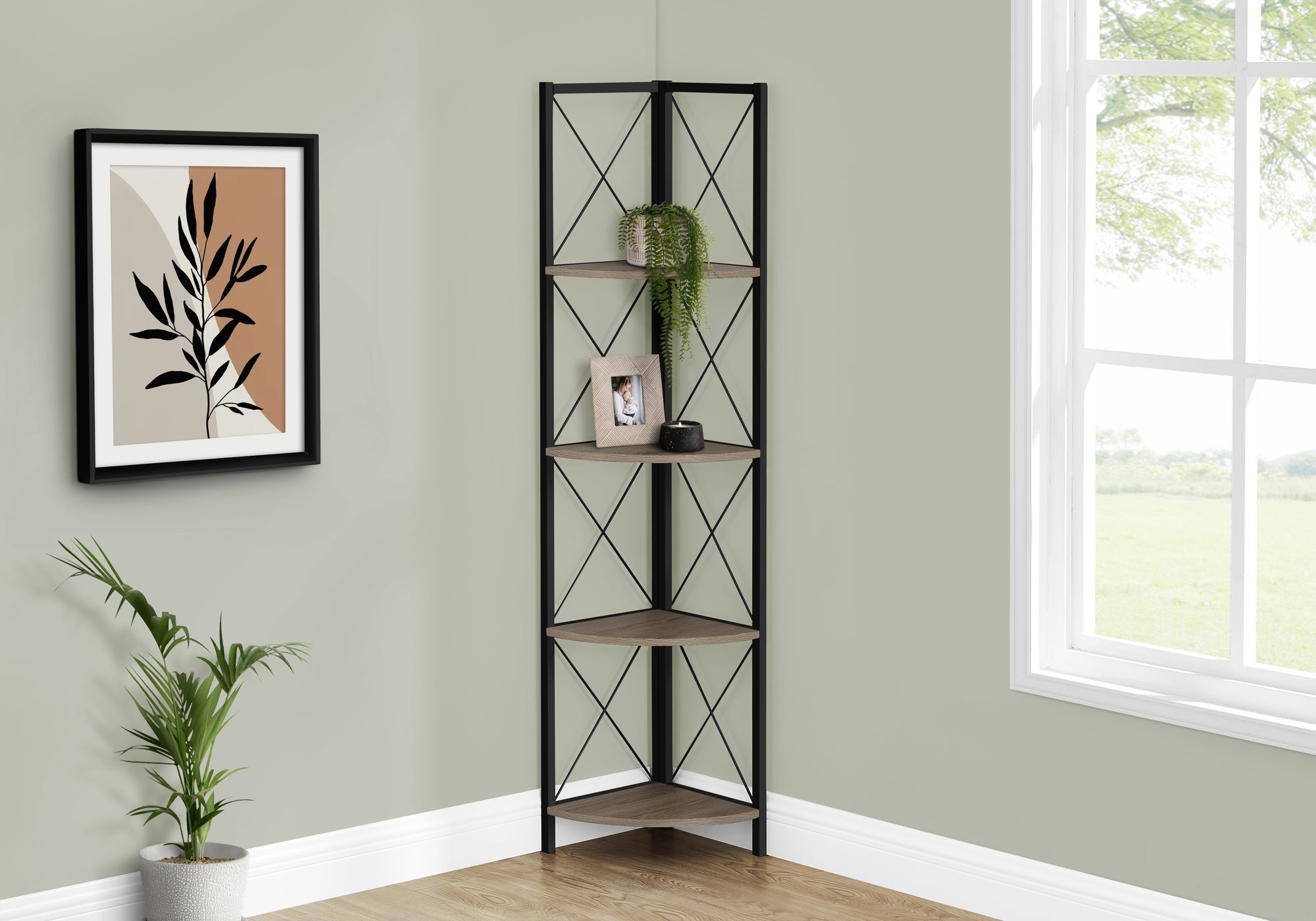I 3648 Étagère À Livres, Étagère, Étagère, Coin, 4 Niveaux, 60"h, Bureau, Chambre À Coucher, Métal, Stratifié, Brun, Noir, Contemporain, Moderne - Simple Boutique