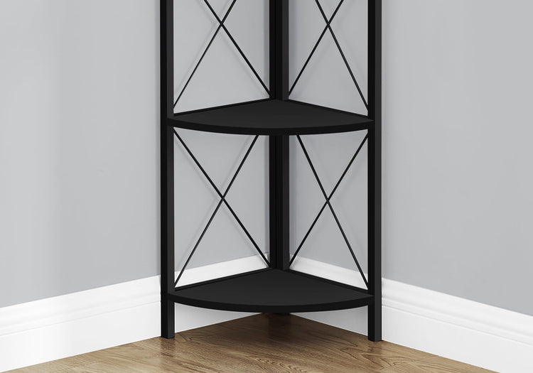I 3649 Étagère À Livres, Étagère, Étagère, Coin, 4 Niveaux, 60"h, Bureau, Chambre À Coucher, Métal, Stratifié, Noir, Contemporain, Moderne - Simple Boutique