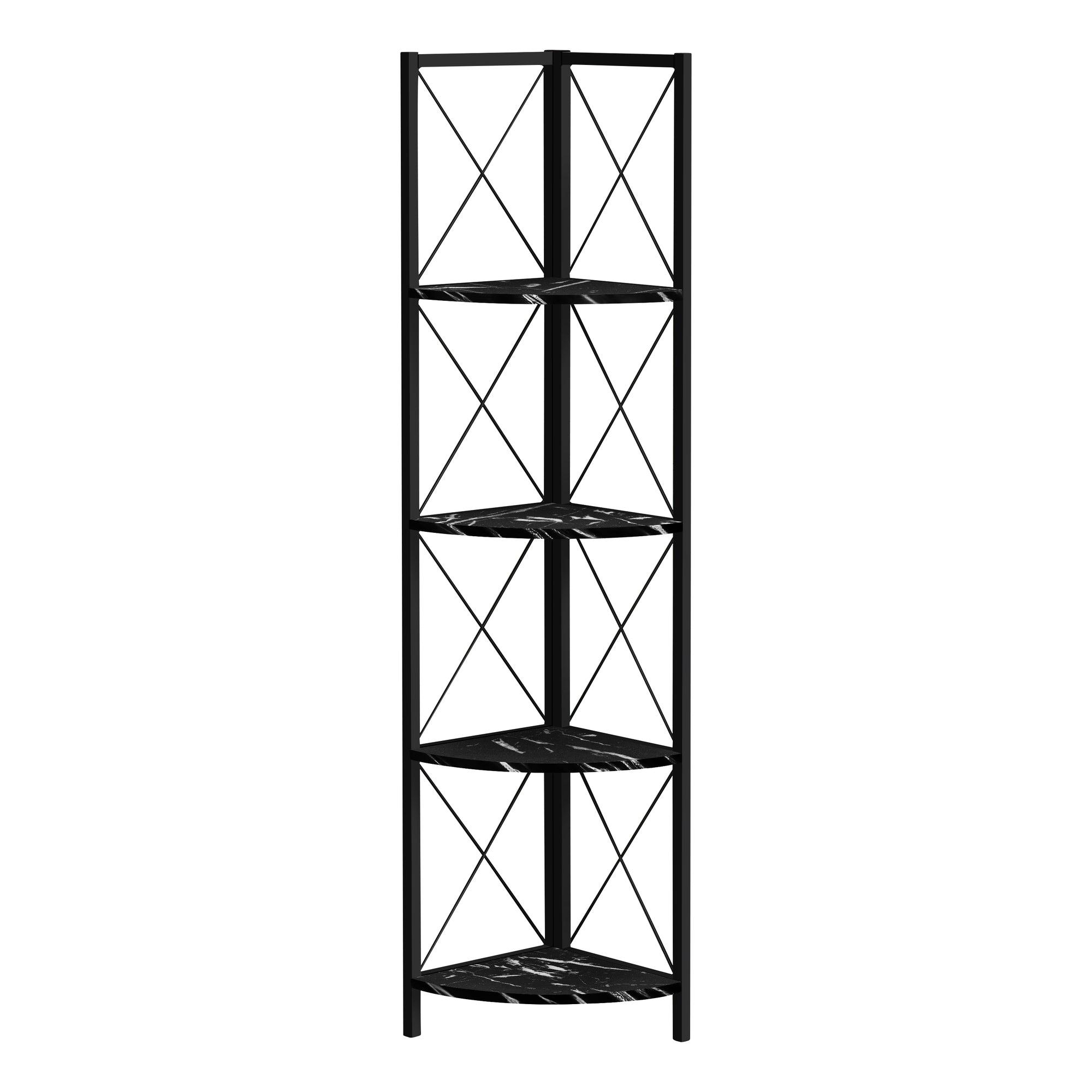 I 3650 Étagère À Livres, Étagère, Étagère, Coin, 4 Niveaux, 60"h, Bureau, Chambre À Coucher, Métal, Stratifié, D'aspect Marbre Noir, Contemporain, Moderne - Simple Boutique