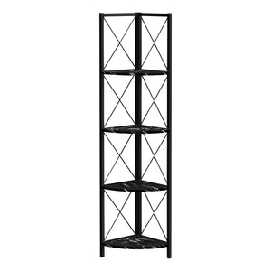 I 3650 Étagère À Livres, Étagère, Étagère, Coin, 4 Niveaux, 60"h, Bureau, Chambre À Coucher, Métal, Stratifié, D'aspect Marbre Noir, Contemporain, Moderne - Simple Boutique