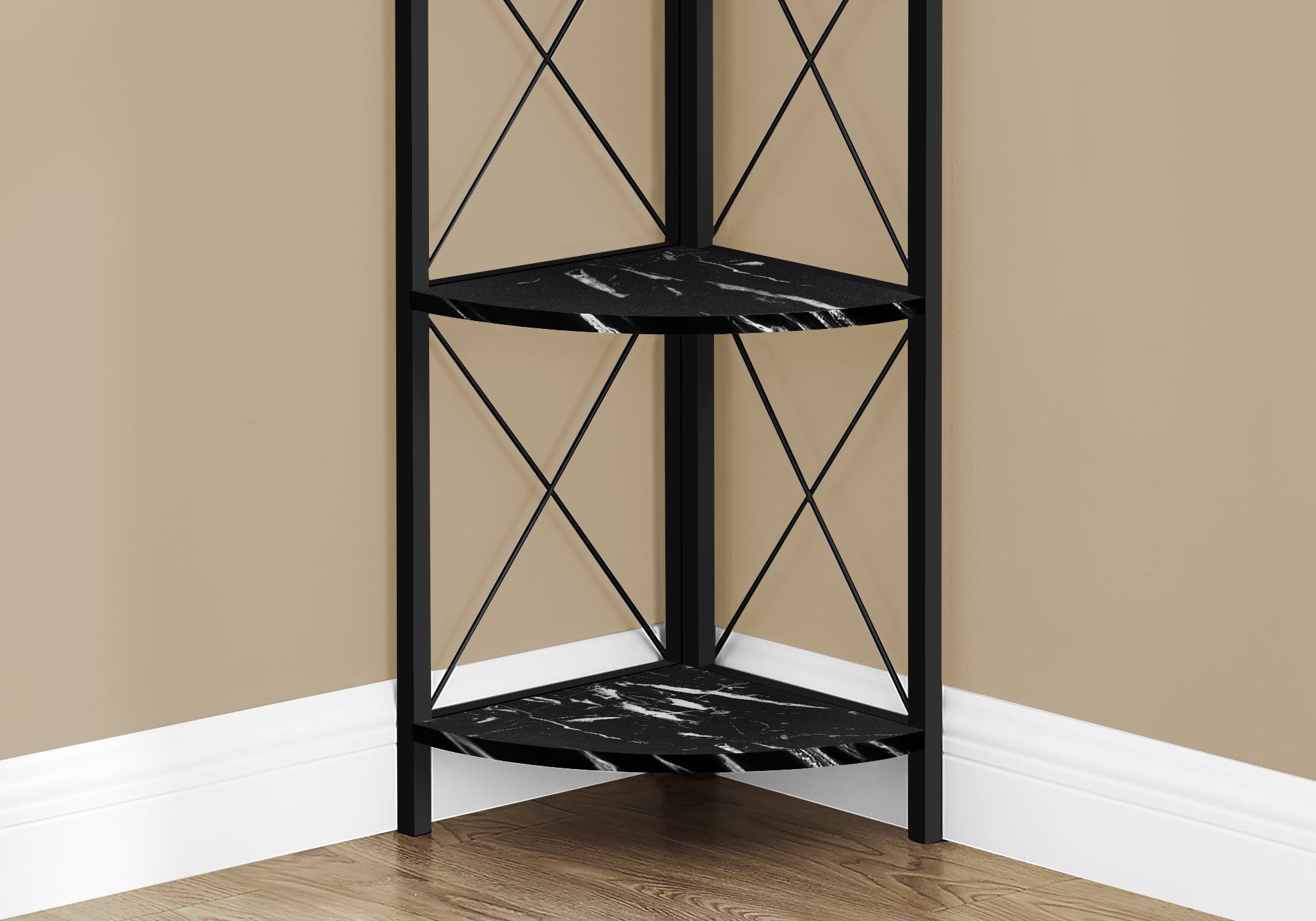 I 3650 Étagère À Livres, Étagère, Étagère, Coin, 4 Niveaux, 60"h, Bureau, Chambre À Coucher, Métal, Stratifié, D'aspect Marbre Noir, Contemporain, Moderne - Simple Boutique