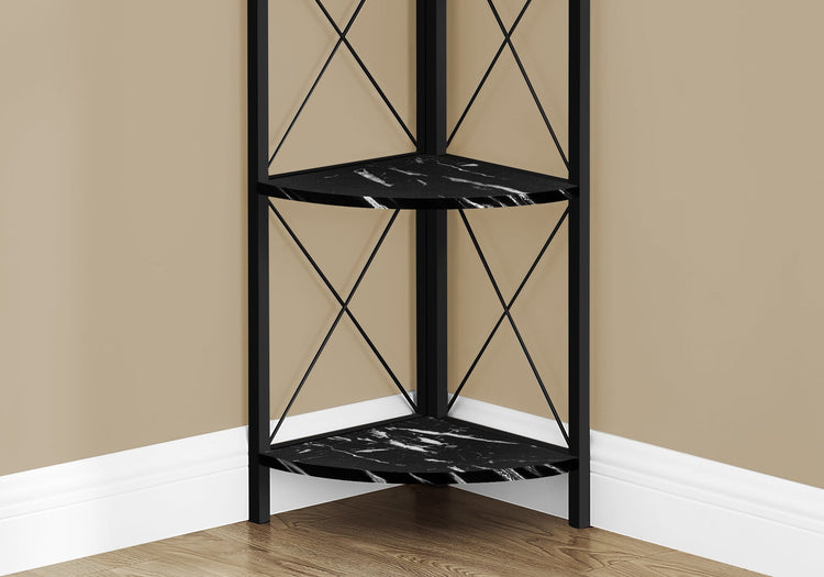 I 3650 Étagère À Livres, Étagère, Étagère, Coin, 4 Niveaux, 60"h, Bureau, Chambre À Coucher, Métal, Stratifié, D'aspect Marbre Noir, Contemporain, Moderne - Simple Boutique