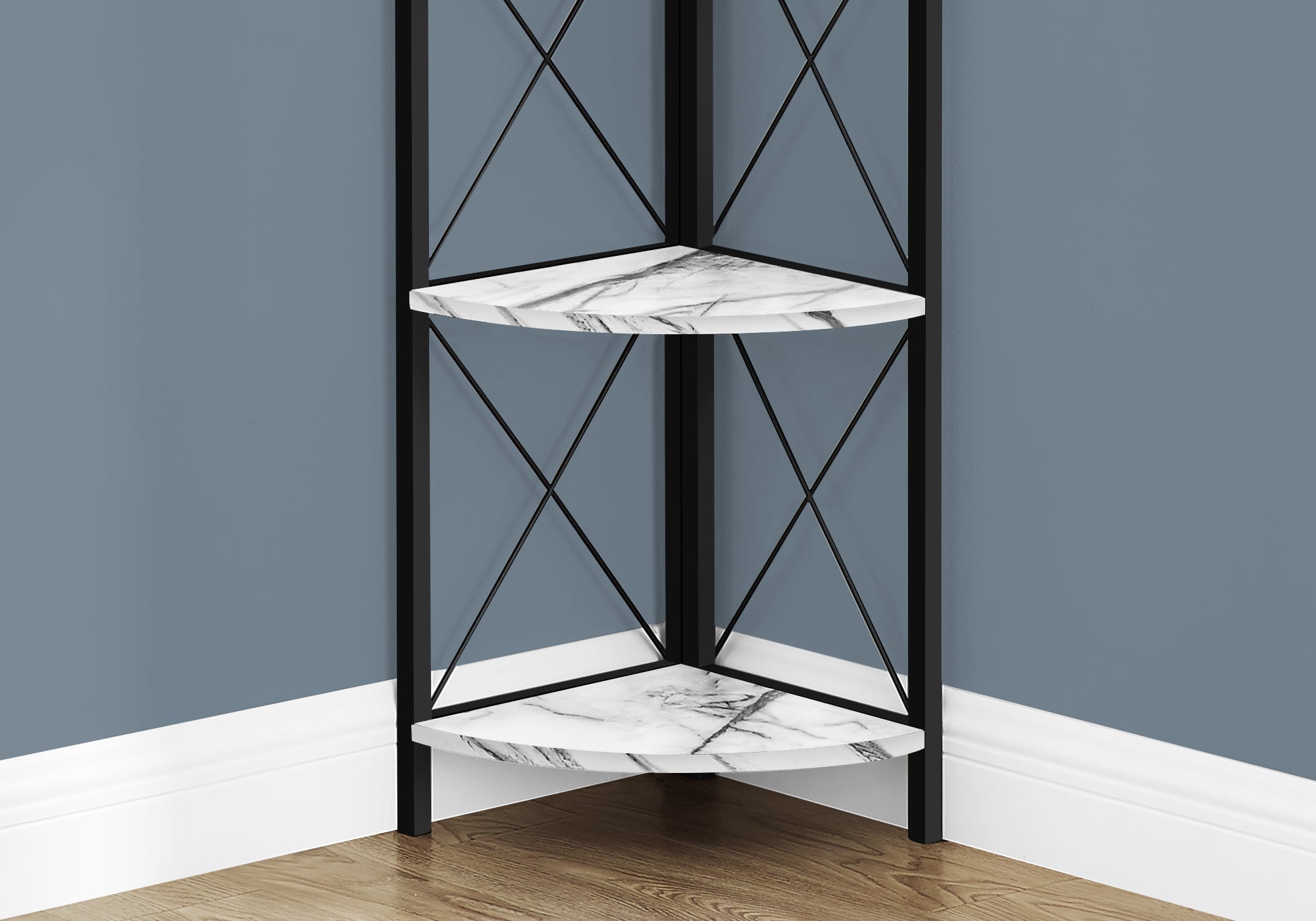 I 3651 Étagère À Livres, Étagère, Étagère, Coin, 4 Niveaux, 60"h, Bureau, Chambre À Coucher, Métal, Stratifié, Aspect Marbre Blanc, Noir, Contemporain, Moderne - Simple Boutique