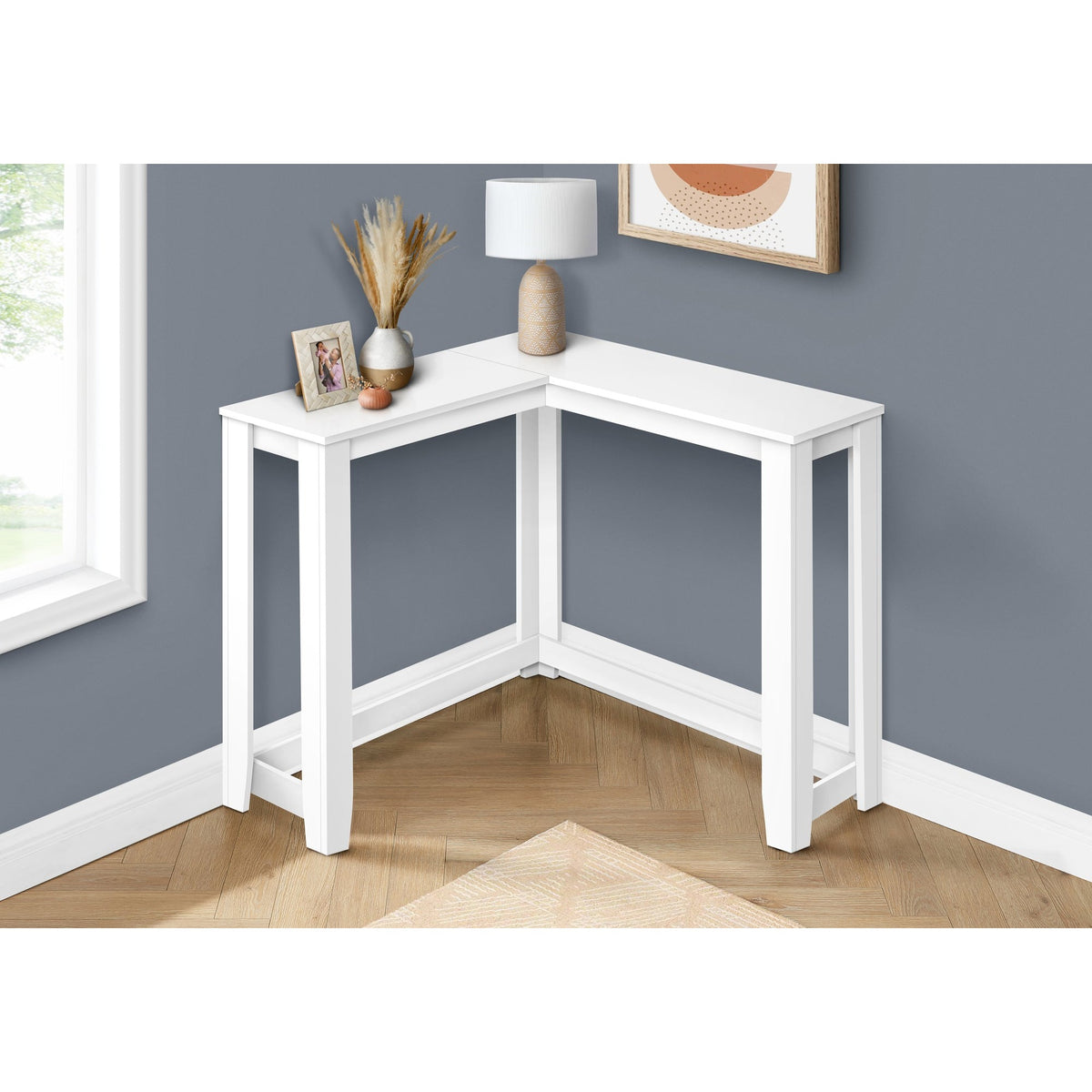 I 3656 Table D'appoint, Console D'angle, Entrée, Coin, Salon, Chambre À Coucher, Stratifié Blanc, Contemporain, Moderne - Simple Boutique