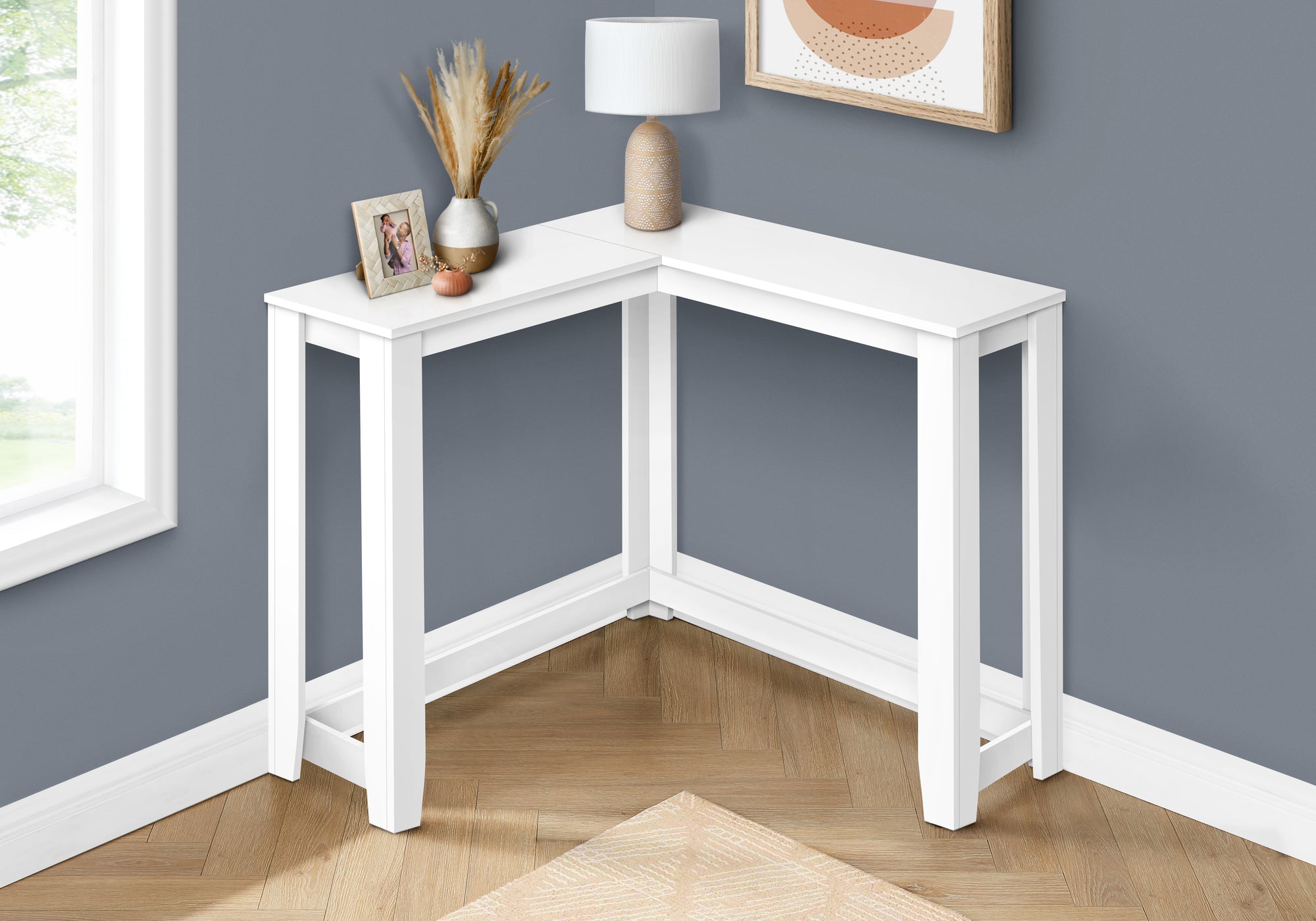 I 3656 Table D'appoint, Console, Entrée, Étroit, Coin, Salon, Chambre À Coucher, Stratifié, Blanc, Contemporain, Moderne - Simple Boutique