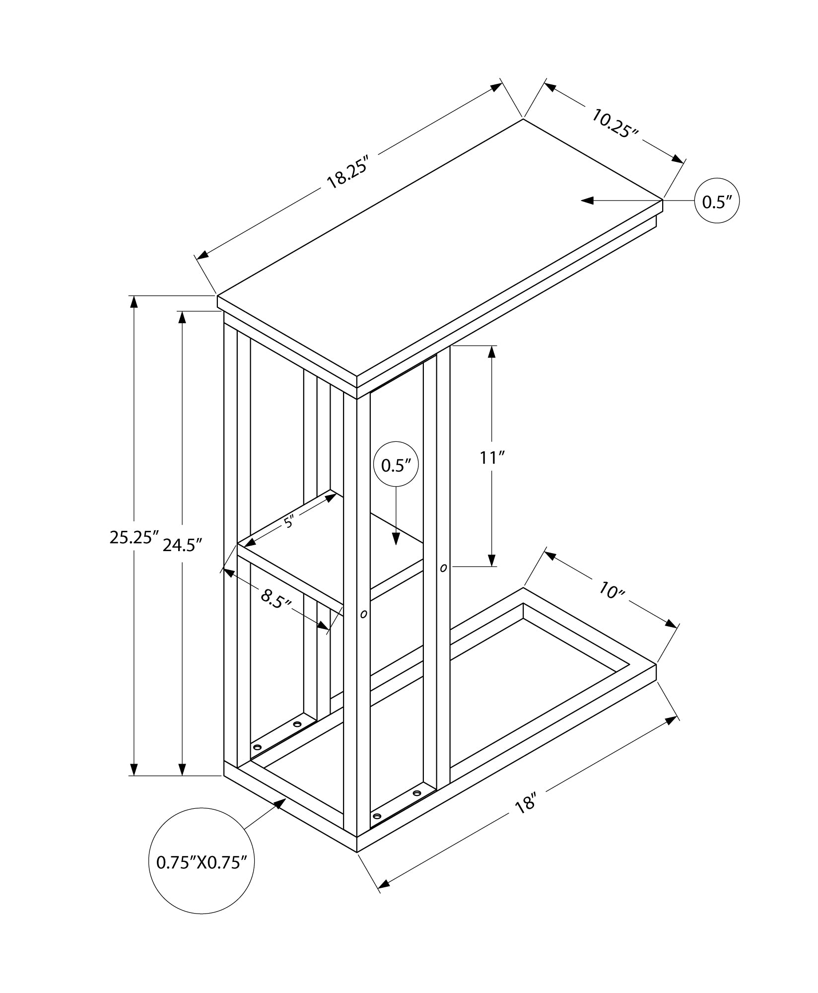 I 3670 Table D'appoint, En Forme De C, Bout, Côté, Collation, Salon, Chambre À Coucher, Métal, Stratifié, Brun, Noir, Contemporain, Moderne - Simple Boutique