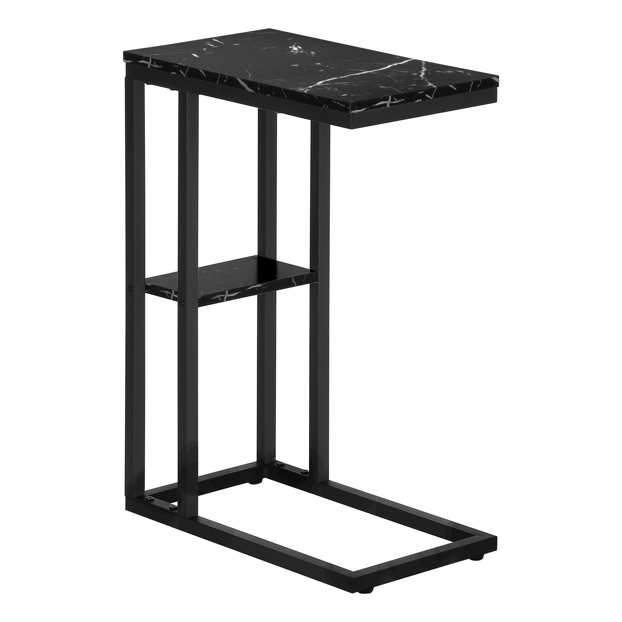 I 3674 Table D'appoint, En Forme De C, Bout, Côté, Collation, Salon, Chambre À Coucher, Métal, Stratifié, D'aspect Marbre Noir, Contemporain, Moderne - Simple Boutique