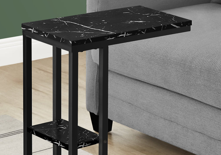 I 3674 Table D'appoint, En Forme De C, Bout, Côté, Collation, Salon, Chambre À Coucher, Métal, Stratifié, D'aspect Marbre Noir, Contemporain, Moderne - Simple Boutique