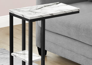 I 3675 Table D'appoint, En Forme De C, Bout, Côté, Collation, Salon, Chambre À Coucher, Métal, Stratifié, Aspect Marbre Blanc, Noir, Contemporain, Moderne - Simple Boutique